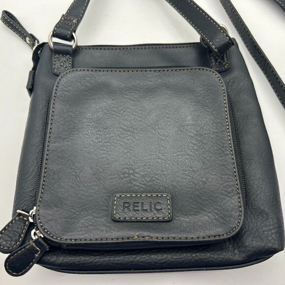 Relic By Fossil Black Vegan Leather Crossbody Bag Outer Pockets Top Zip Square‎ - Picture 8 of 10